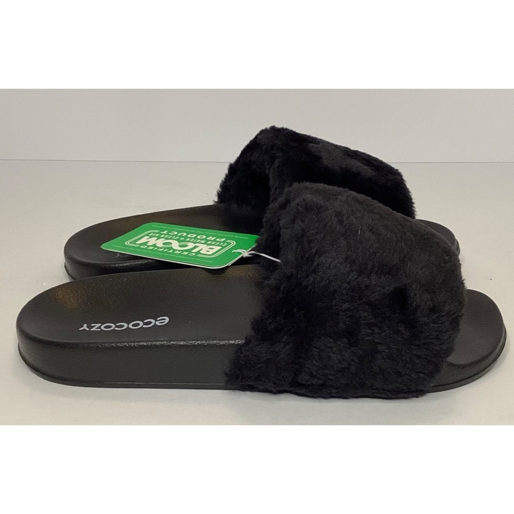 Dearfoams EcoCozy Faux Shearling Slide Sandel Women's Size 7 Black New